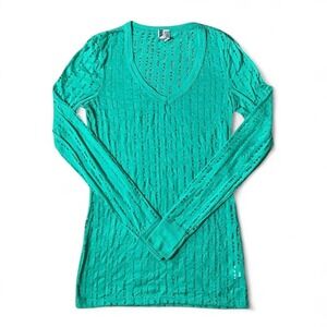 BKE Stripe Cutout Long Sleeve V Neck Top Women's Size‎ M Grunge